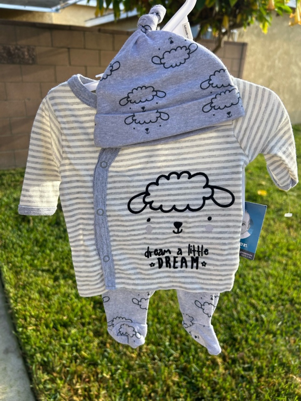 Gerber Gray and White Striped Sheep Footed One-Piece with Hat